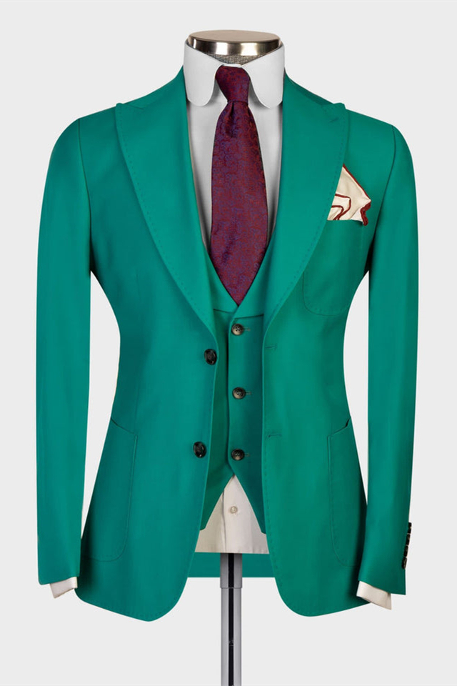 Fashion Dominic Green Peaked Lapel Three-Piece Prom Suits