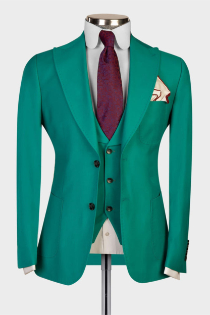 Fashion Dominic Green Peaked Lapel Three-Piece Prom Suits