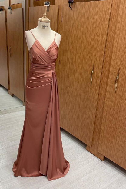 Elegant Spaghetti-Straps Mermaid Evening Dress V-Neck