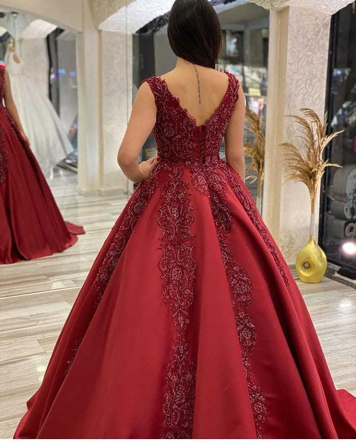 Glamorous Backless A-Line Satin Ruffles V-Neck Train Wedding Dress with Appliques Beading
