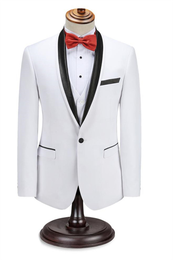 Elegant Slim Fit White Shawl Lapel Wedding Groom Suits