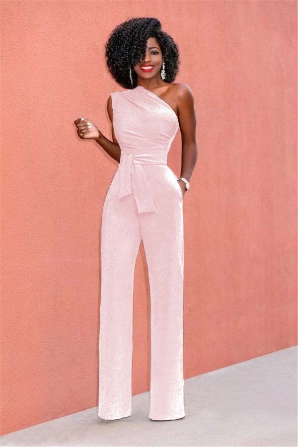 Concise Black One-Shoulder Daily Women's Jump Suit