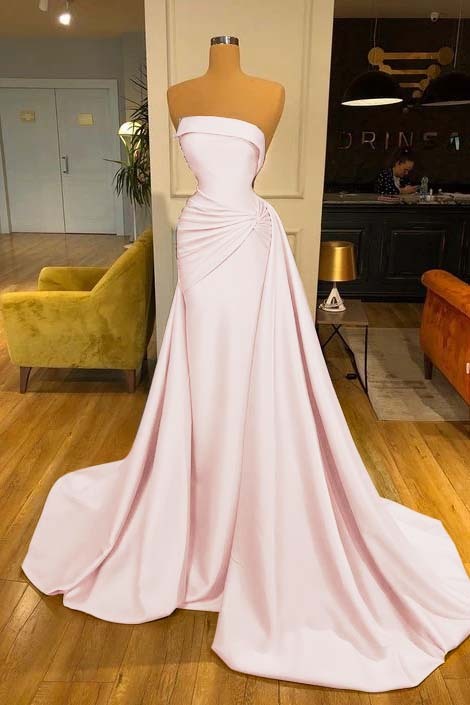 Strapless Elegant Baby Blue Mermaid Evening Dress Long With Ruffle