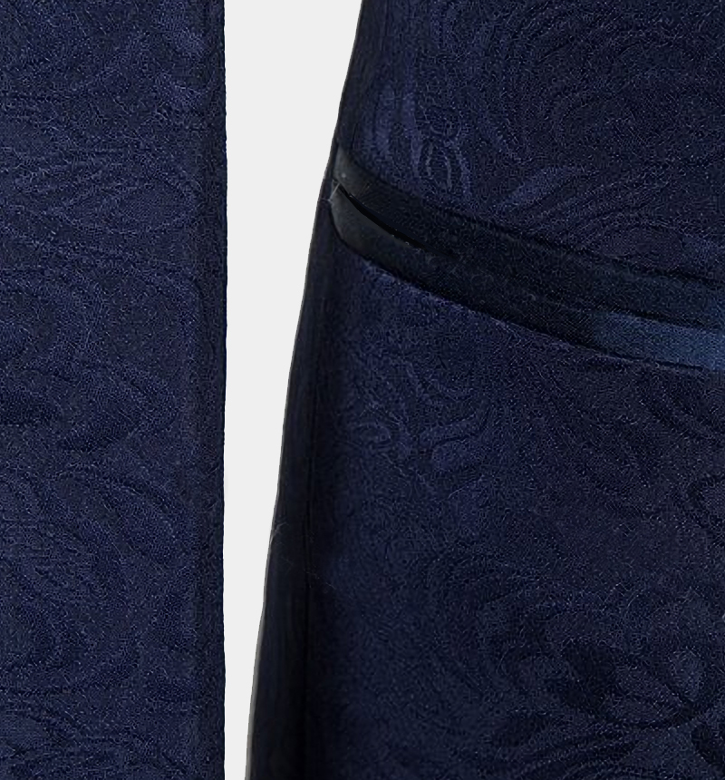 Navy Blue Jacquard Bespoke Three-Piece Tuxedo
