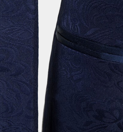 Navy Blue Jacquard Bespoke Three-Piece Tuxedo