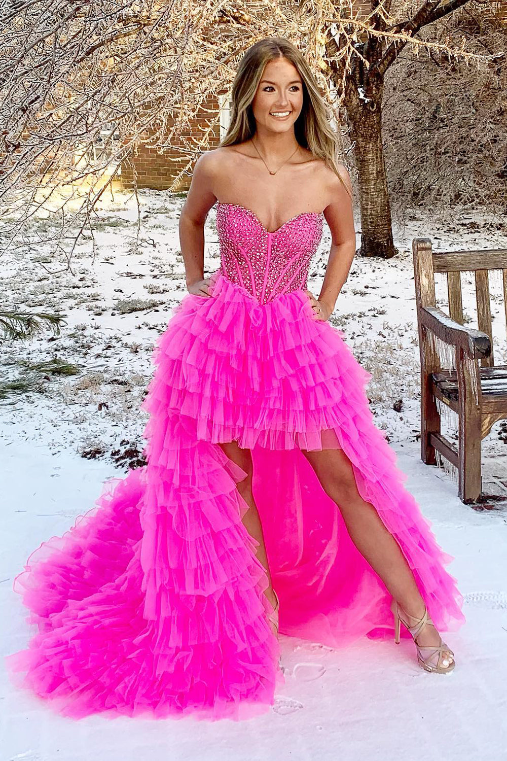 High-Low Prom Dress in Red Tulle