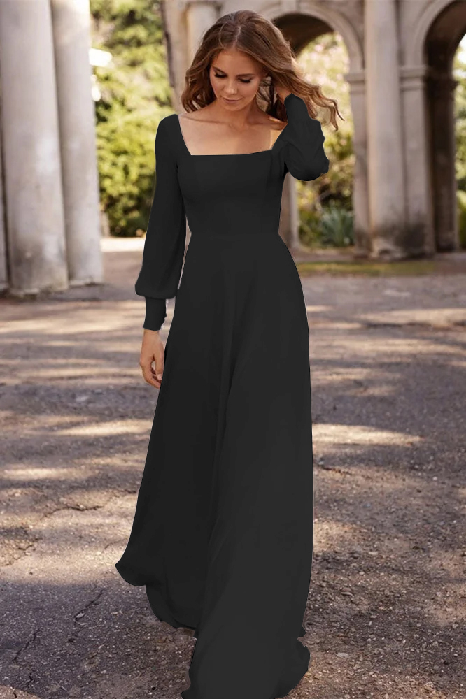 Square A-Line Long Sleeves Wedding Dress