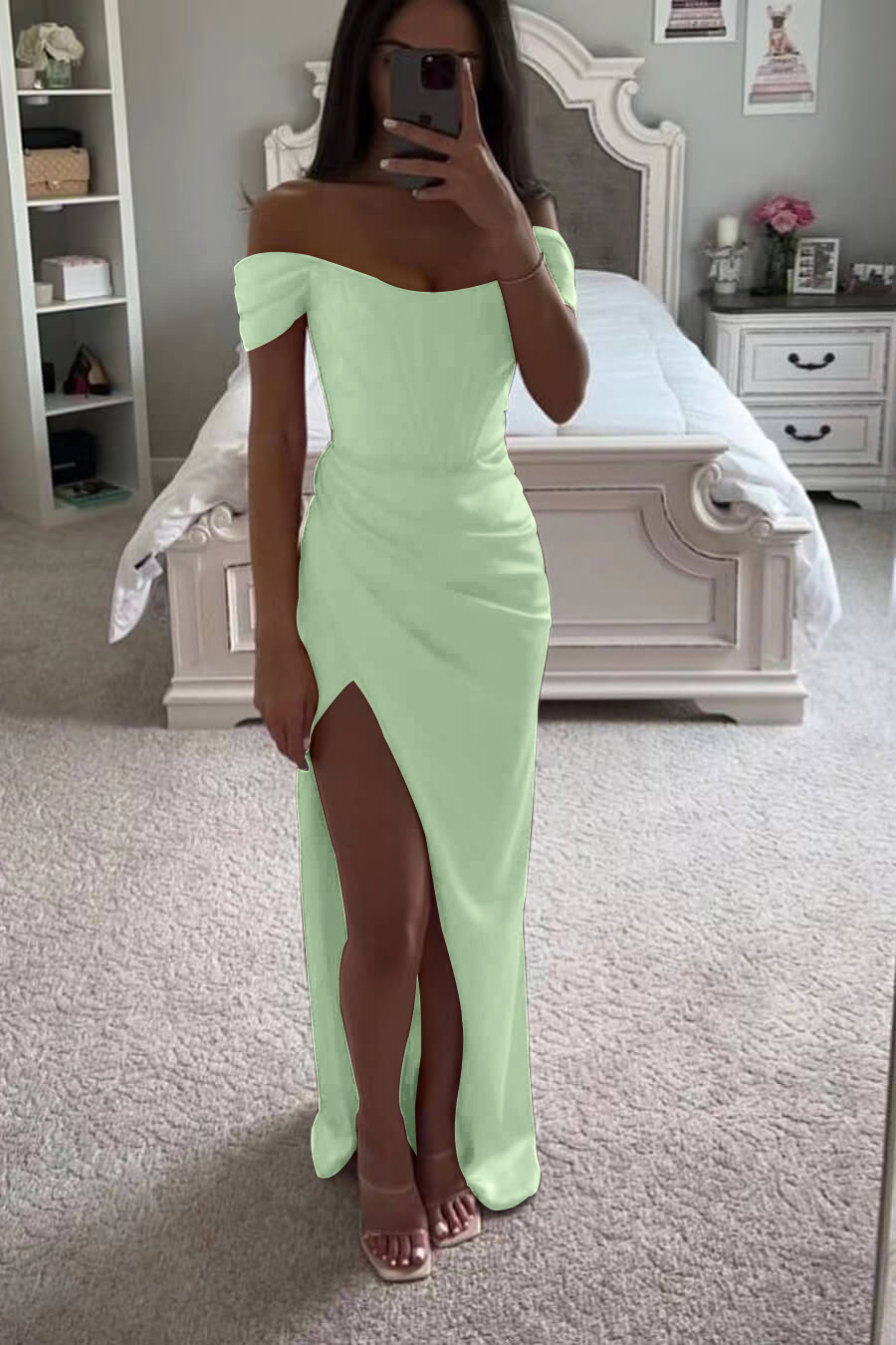 Red Long Off-the-Shoulder Slit Mermaid Prom Dress for Special Occasions