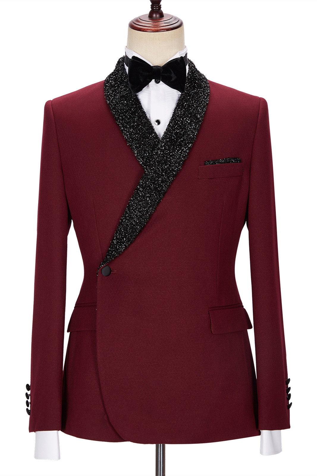 Jonathan Chic Burgundy Sparkle Shawl-Lapel Two-Piece Men's Suits
