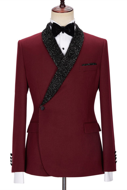 Jonathan Chic Burgundy Sparkle Shawl-Lapel Two-Piece Men's Suits