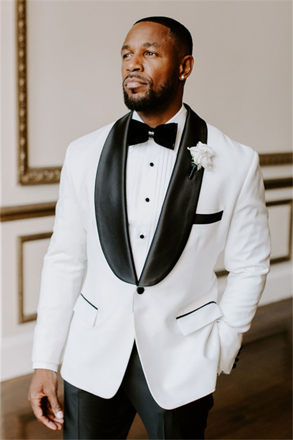 Slim-Fit White Wedding Tuxedos Suits for Men Groomsmen Suit Formal Two-Piece Prom Suits
