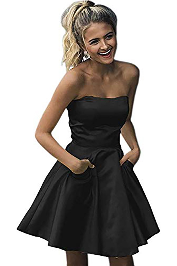 Strapless Short Bridesmaid Dress with Pockets