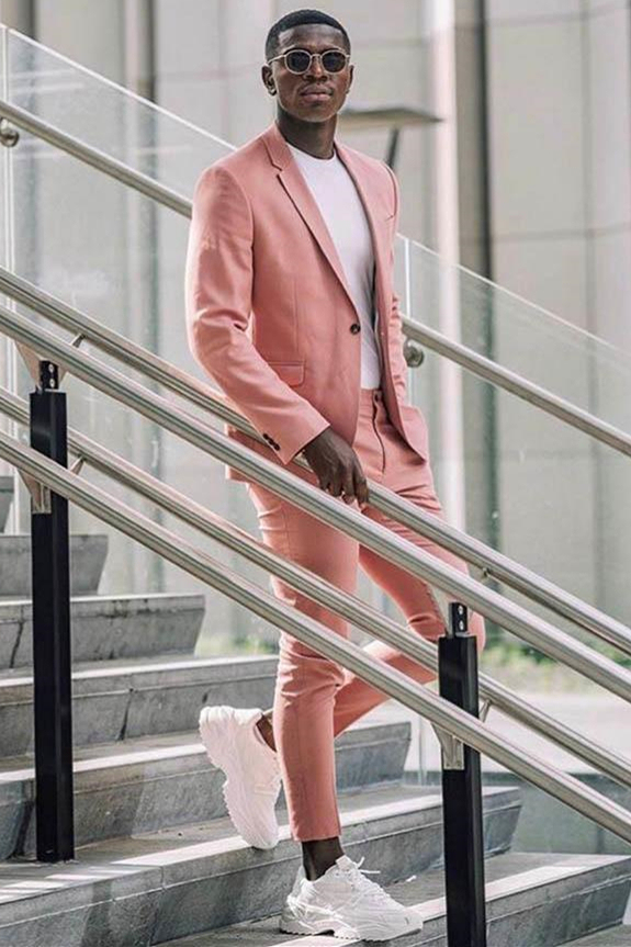 Fashion Pink Notched Lapel Prince Suit Two-Piece for Groom with Flap Pockets