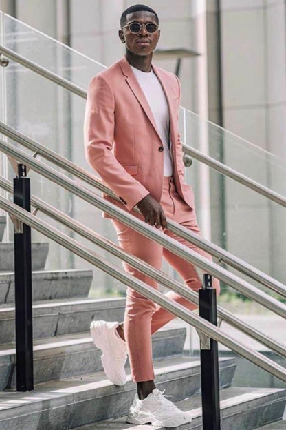 Fashion Pink Notched Lapel Prince Suit Two-Piece for Groom with Flap Pockets