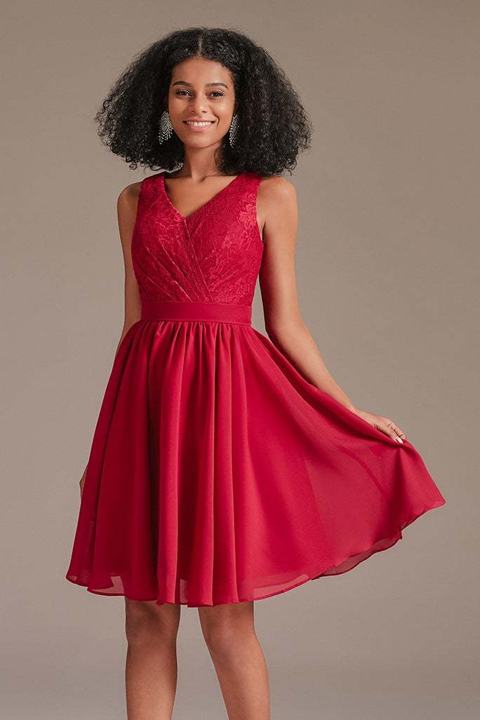 Red Lace Junior Bridesmaid Dress