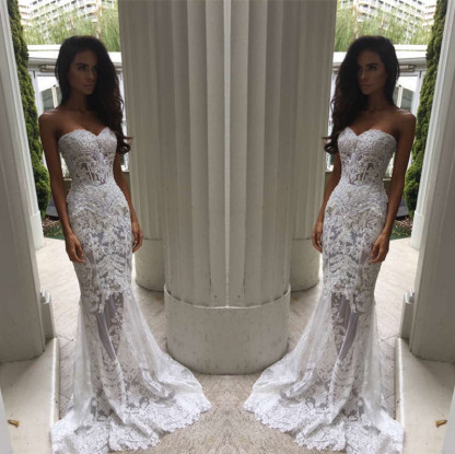 Glamorous Long Sweetheart Wedding Dresses Mermaid with Lace Appliques
