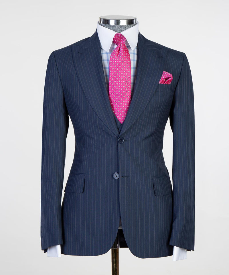 Freddie Fashion Slim Fit Dark Navy Peaked Lapel Business Men's Suits