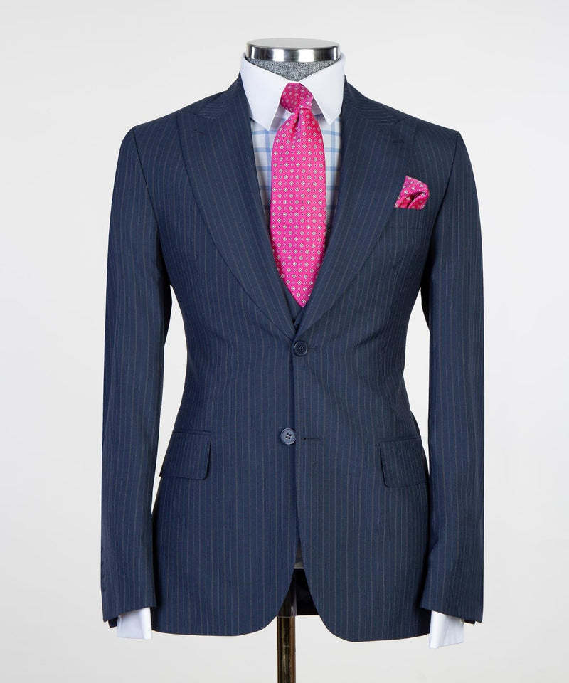 Freddie Fashion Slim Fit Dark Navy Peaked Lapel Business Men's Suits