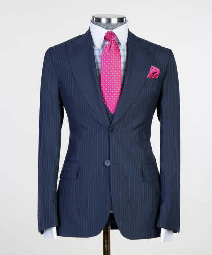 Freddie Fashion Slim Fit Dark Navy Peaked Lapel Business Men's Suits