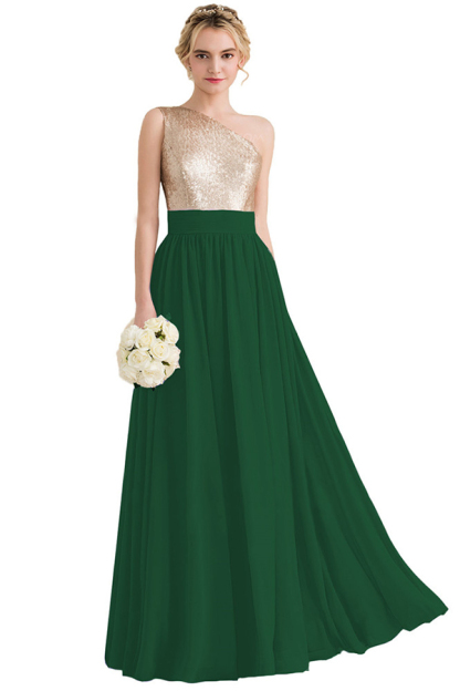 Sequins One Shoulder Long Bridesmaid Dress