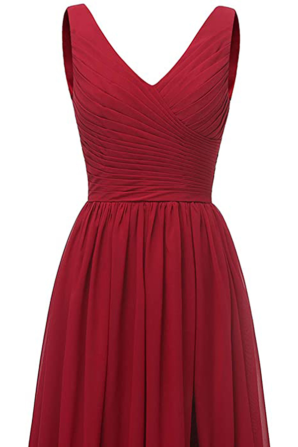Sleeveless V-Neck Bridesmaid Dress with Split