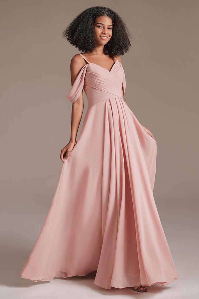 Chiffon Off-the-Shoulder Bridesmaid Dress Pleated