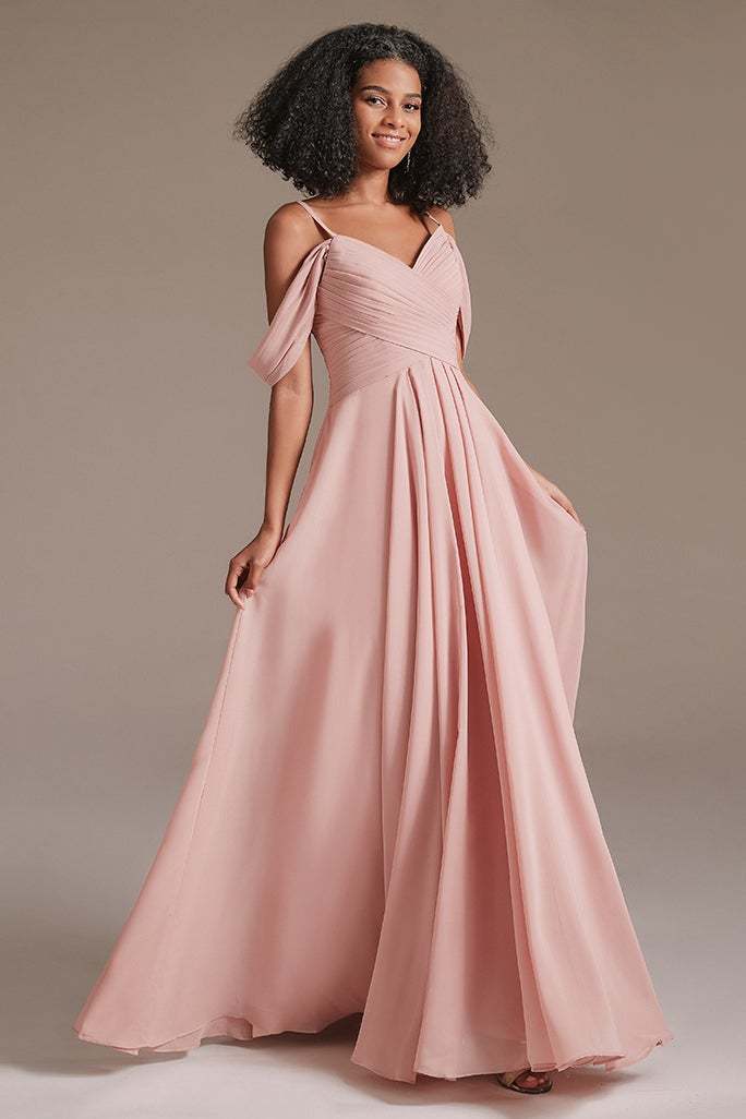 Chiffon Off-the-Shoulder Bridesmaid Dress Pleated