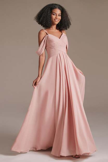 Chiffon Off-the-Shoulder Bridesmaid Dress Pleated