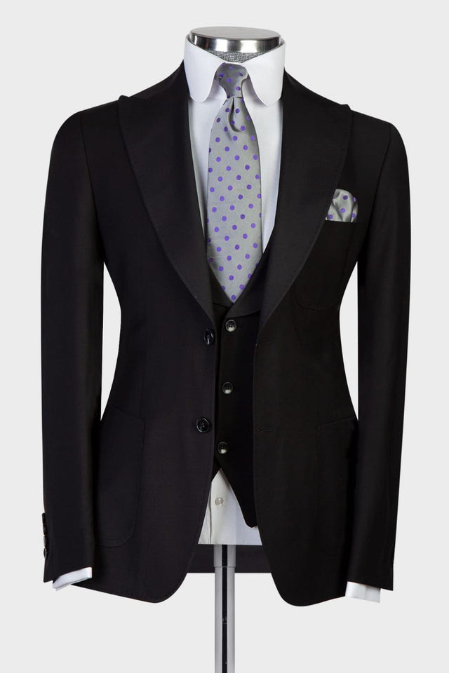 Newest Black Duncan Two-Button Peaked Lapel Men's Suits for Business