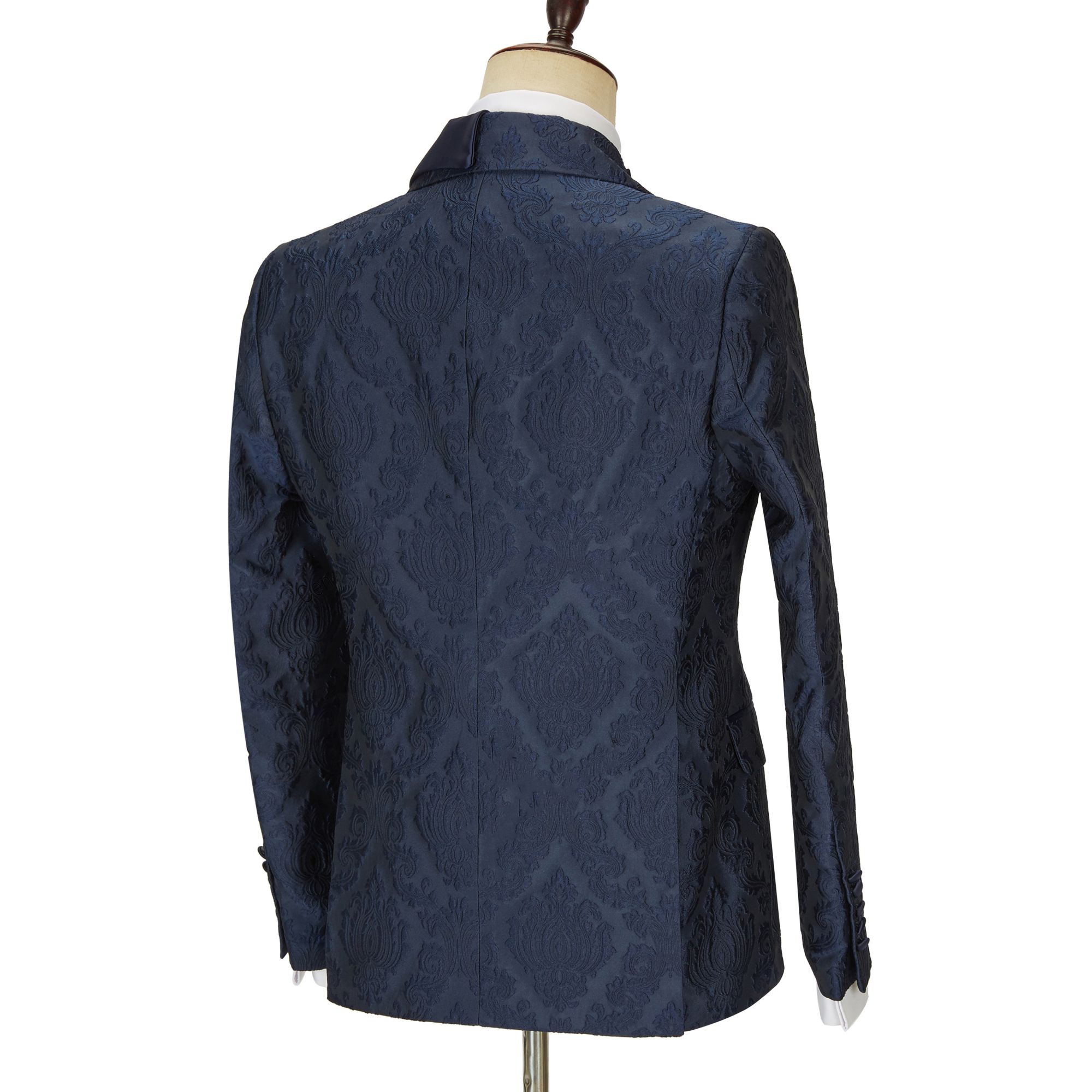 Brandon New Arrival Navy Blue Slim Fit Jacquard Peaked Lapel Wedding Men's Suits