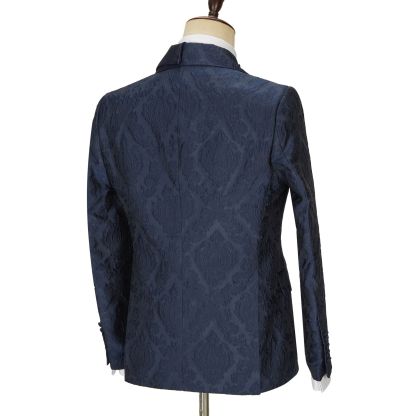 Brandon New Arrival Navy Blue Slim Fit Jacquard Peaked Lapel Wedding Men's Suits