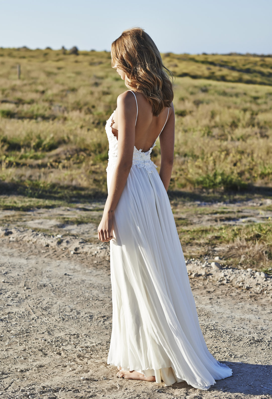 Spaghetti-Straps Beach Lace Wedding Dress