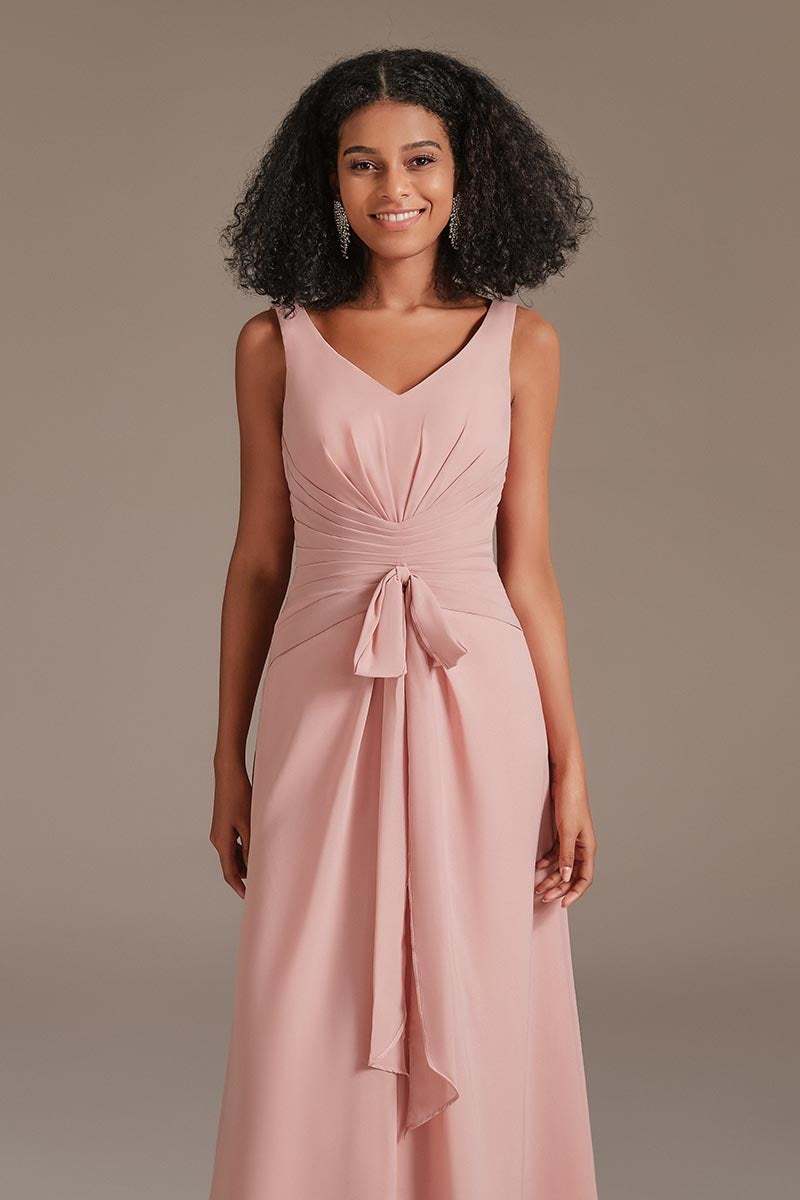 Dusty Rose Long Bridesmaid Dress Sleeveless