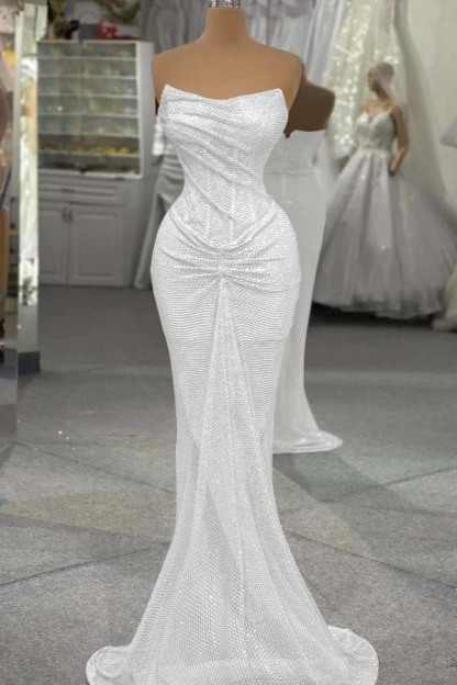 Sequin Strapless Sleeveless Long Mermaid Formal Dress With Pleated