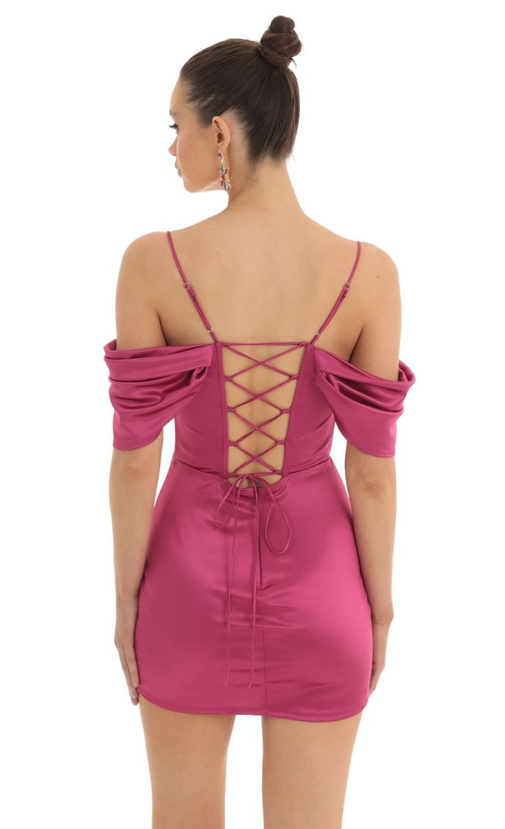 Pretty Fuchsia Spaghetti-Straps Pleats Off-The-Shoulder Short Mini Homecoming Dress