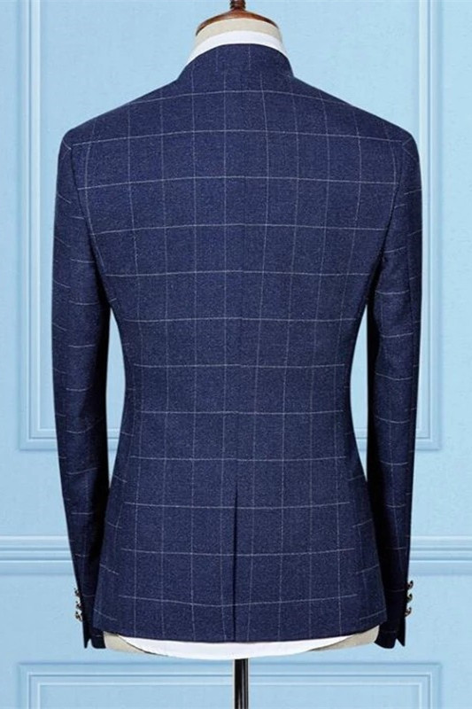 Shining Dark Navy Plaid Groom and Groomsmen Suits with Two Pieces