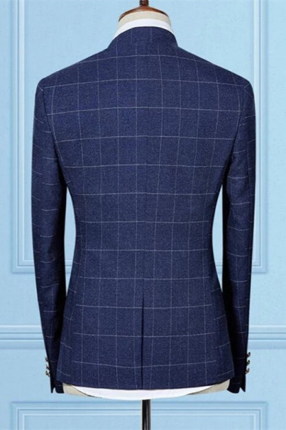 Shining Dark Navy Plaid Groom and Groomsmen Suits with Two Pieces