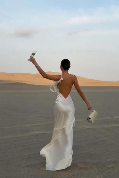 Spaghetti Strap Backless Sleeveless Long Mermaid Formal Dress With Pleated