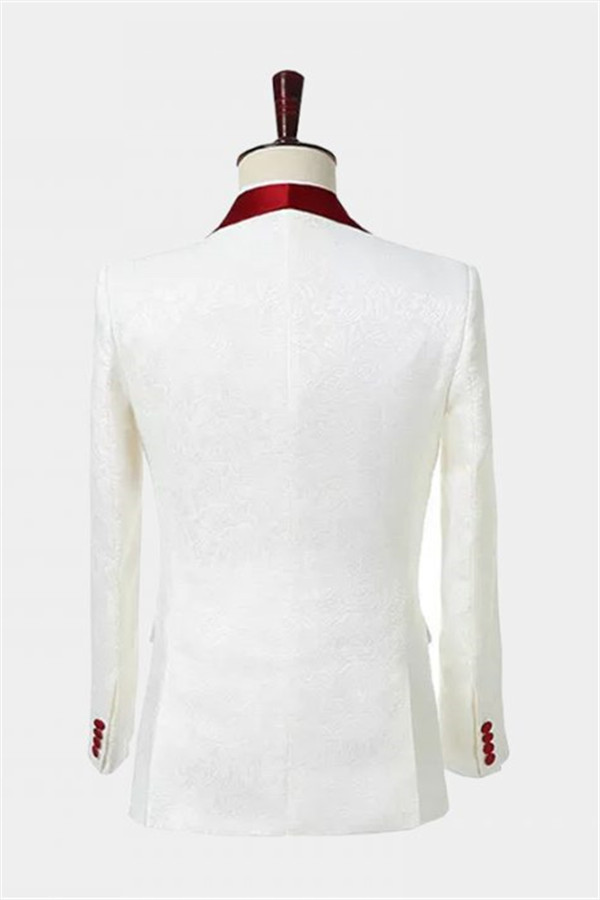 Unique Two-Piece Slim Fit Double-Breasted Floral White Men's Suits Tuxedo