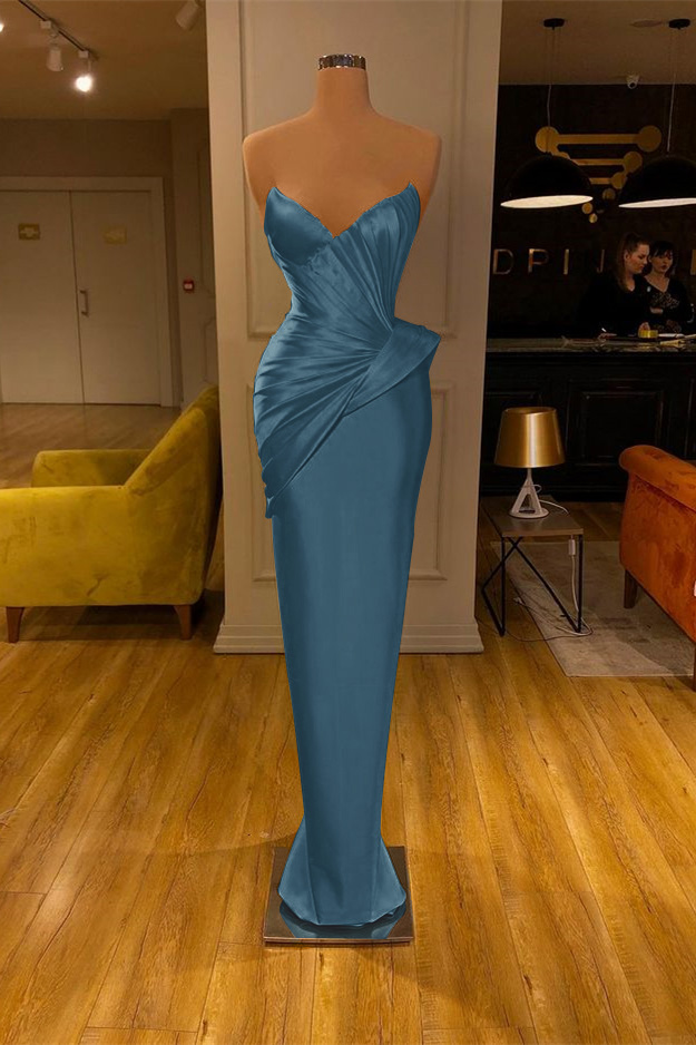 Chic Yellow Strapless Deep V Neck Sleeveless Mermaid Formal Dress With Pleated