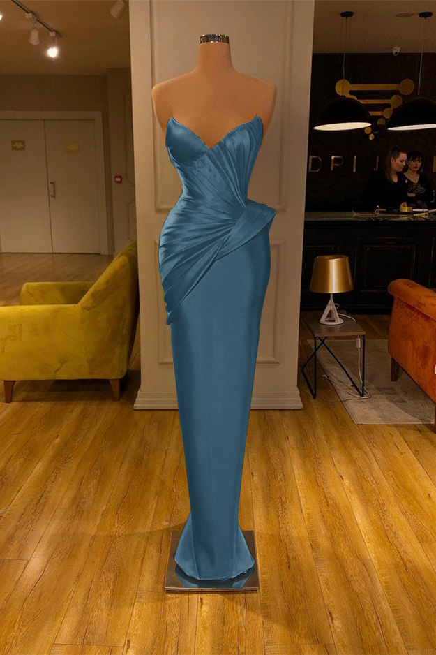 Chic Yellow Strapless Deep V Neck Sleeveless Mermaid Formal Dress With Pleated
