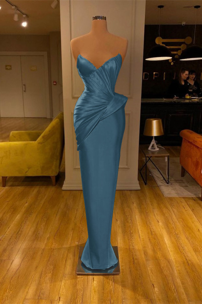 Chic Yellow Strapless Deep V Neck Sleeveless Mermaid Formal Dress With Pleated