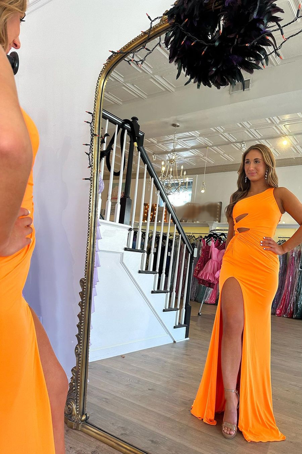 Elegant Orange Mermaid Prom Dress with Keyhole and Single Shoulder
