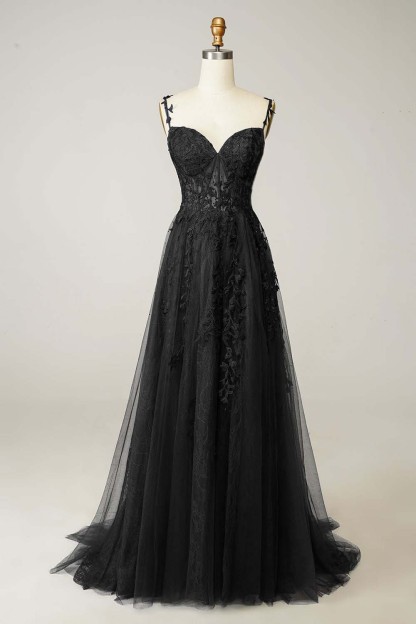 Spaghetti Strap Sweetheart Sleeveless Formal Dress With Appliques
