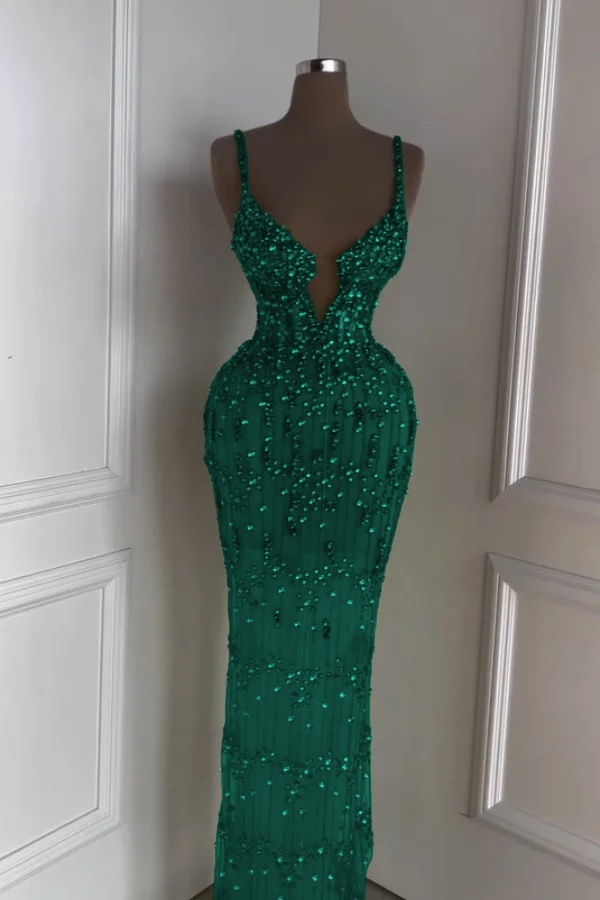 Spaghetti Strap Sleeveless Long Mermaid Formal Dress With Beading
