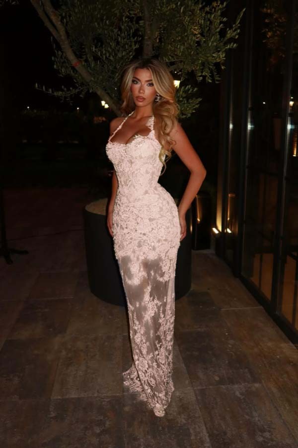 Halter Sleeveless Long Mermaid Formal Dress With Lace Embroidery