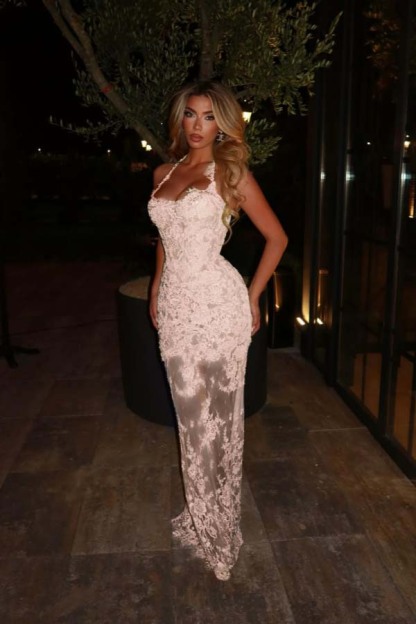 Halter Sleeveless Long Mermaid Formal Dress With Lace Embroidery