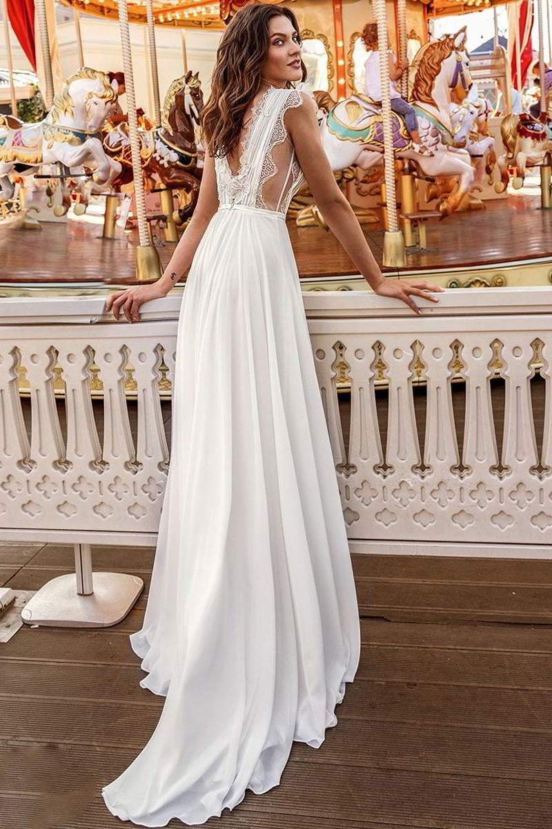 Long Sleeveless Chiffon Wedding Dress