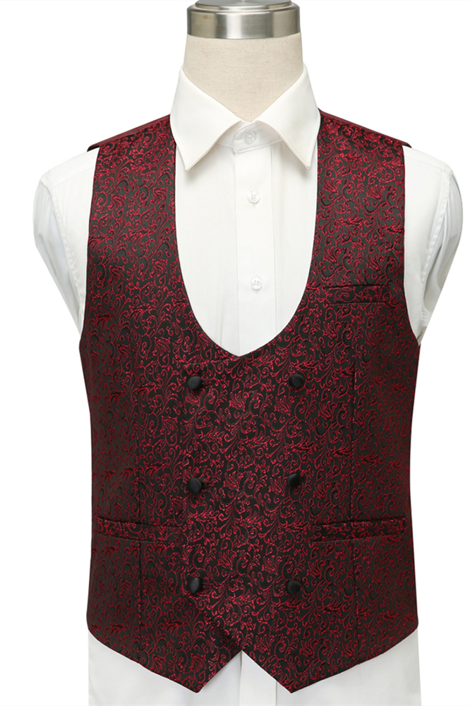 Unique Burgundy Shawl Lapel Jacquard One-Button Wedding Tuxedo