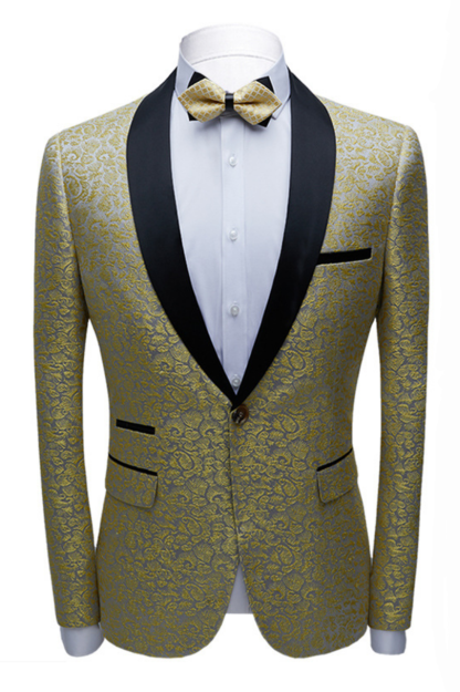 Gentle One-Button Wedding Suit with Jacquard Black Shawl Lapel
